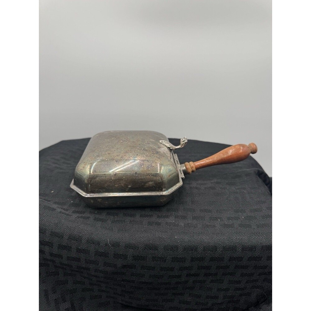1900s Sheffield Silverplate Silent Butler Wooden Handle Glass Liner Vtg AZ